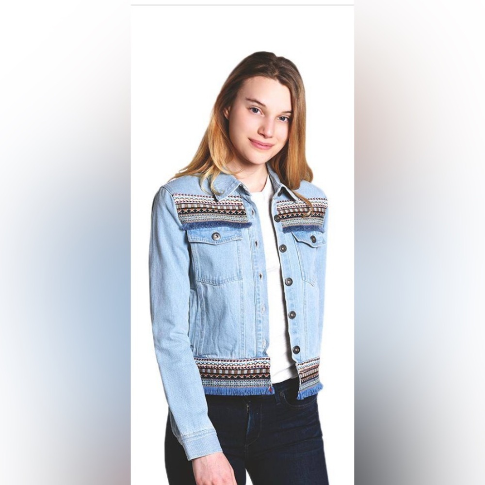 Jack by BB Dakota Light Blue Denim Jacket‎ with Patterned Details